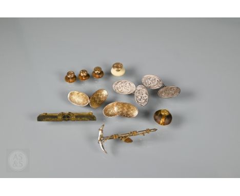 A collection of cufflinks, studs, brooches etc including some 9ct approx 9.7g