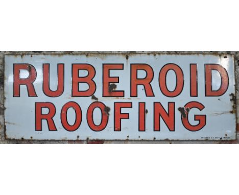 A vintage enamel advertising sign, 'Ruberoid Roofing', 45.5 x 122cm, by Willing's E.I. Dept, London