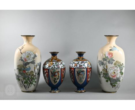 Two pairs of late 19th or early 20th century Japanese cloisonne vases, Meiji (1868-1912) or Taisho 1912-26) period, the large