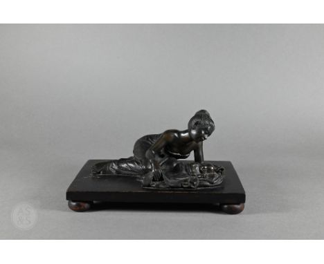 A brown-patinated bronze group, Asian mother with infant, 8 x 14 cm unsigned, on ebonised base