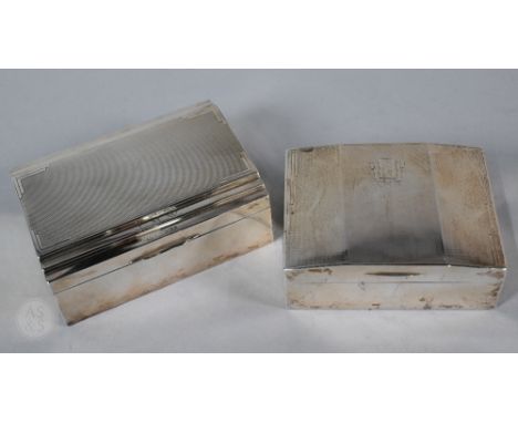 Two Art Deco engine-turned silver cigarette boxes with cedar linings, Birmingham 1934/35 Large - 13 cm long, 9 cm wide, 5 cm 