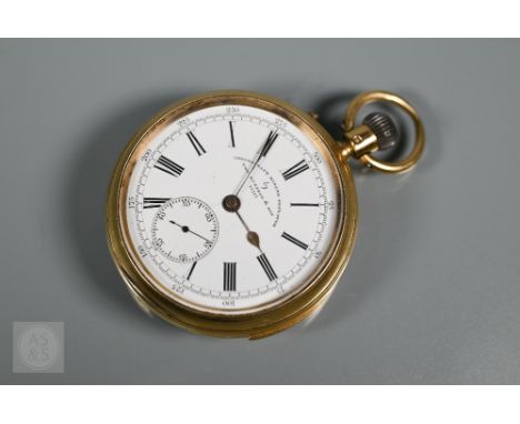 Thomas Russell &amp; Son, a Victorian 18ct gold minute repeat chronograph pocket watch No. 77112, the white enamelled dial wi