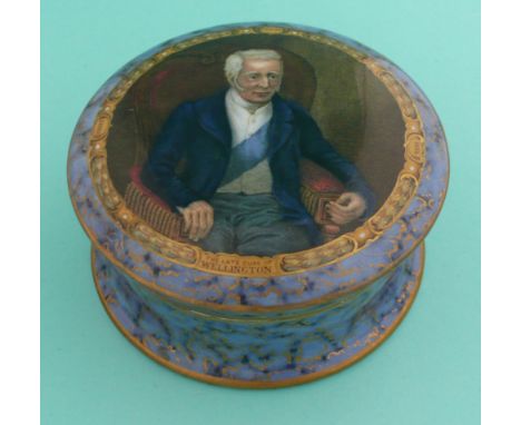 The late Duke of Wellington (161C) large, blue marbled border heightened in gold, restored, complete with matching base (2) (