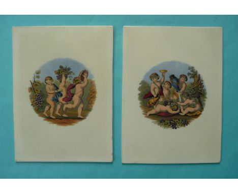 A pair of finely potted plaques: Bacchanalians at Play (379) 227 x 166mm, both with good restoration (2) (Prattware, pot lid,