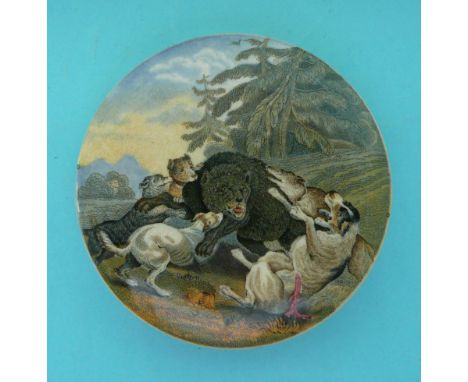 Bear Attacked by Dogs (2) (Prattware, pot lid, potlid, Staffordshire) 