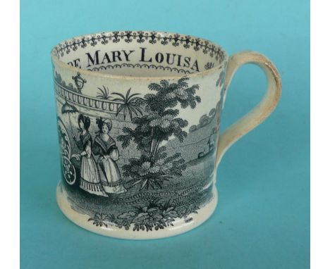 Princess Victoria: a small mug printed in black with a carriage and Windsor Castle in the background, the inner rim named, ci