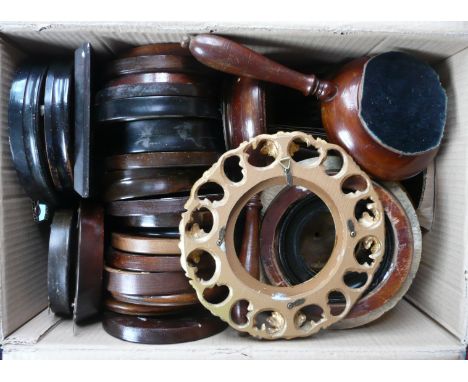 A collection of approximately seventy pot lid frames, all wood and mostly circular (a lot) (Prattware, pot lid, potlid, Staff
