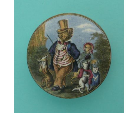 A Gay Dog (268) renamed A Very Great Bear (Mortimer 23) (Prattware, pot lid, potlid, Staffordshire) 