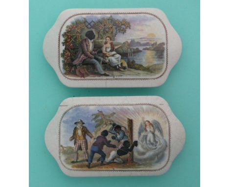 Uncle Tom and Eva (401) stress crack and Uncle Tom (402) (2) (Prattware, pot lid, potlid, Staffordshire) 