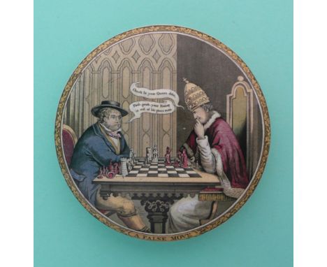 A False Move (251) early issue, large, flange chipped (Prattware, pot lid, potlid, Staffordshire) 