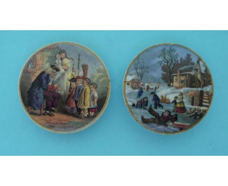 The Volunteers (214) the reverse engraved and Dangerous Skating (249) (2) (Prattware, pot lid, potlid, Staffordshire) 