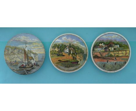 Three Pegwell Bay lids (24, 25 and 26) (3) (Prattware, pot lid, potlid, Staffordshire) 