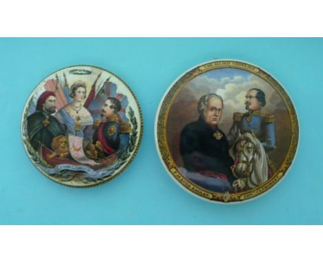 Tria Juncta in Uno (164) medium and Allied Generals (168) (2) (Prattware, pot lid, potlid, Staffordshire, Crimea) 