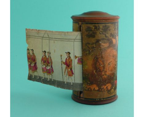 1821 Coronation: a fascinating panorama of the procession published by W. Sams of St James Street, contained in a treen cylin