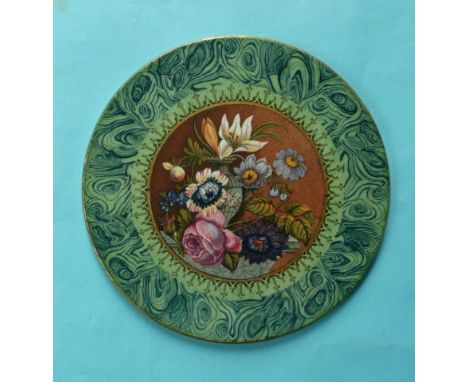 A rare circular plaque: Floral (131/6) gilt lined rim rubbed, 160mm (Prattware, pot lid, potlid, Staffordshire) 