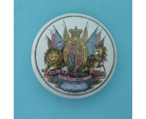Royal Coat of Arms (355B) (Prattware, pot lid, potlid, Staffordshire) 