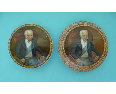 The Late Duke of Wellington (161A) large, marbled border and (161B) medium (2) (Prattware, pot lid, potlid, Staffordshire, po