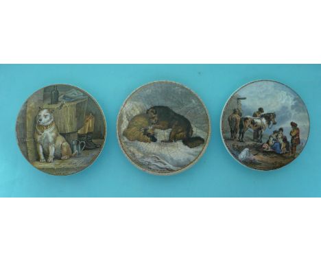 Low Life (275) The Snowdrift (276) and The Skewbald Horse (277) (3) (Prattware, pot lid, potlid, Staffordshire) 