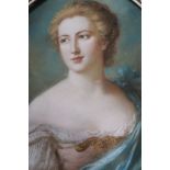 In the French 18th century style, "Portrait of a Lady of fashion" pastel drawing, 60cm x 49cm, oval,