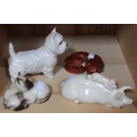 Beswick - four models of a pig, a West Highland Terrier, a fox and Siamese cats