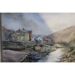 Hilary Philpott, "Staithes, Yorkshire", watercolour painting, Signed, 24cm x 33cm, framed and glazed