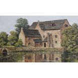 Nicholas Bradley-Carter, "Cotswold Mill" impasto oil painting on canvas, signed, 50cm x 90cm, framed