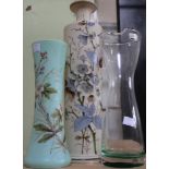 A Dartington glass carafe and two opaque tall glass vases (3)