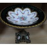 An enamel & gilded tazza, on cast brass base, c.1900, 20cm dia
