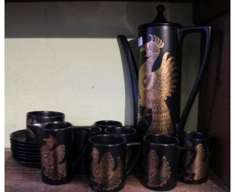 A Portmeirion pottery phoenix coffee set by John Cuffley, six cans and saucers, coffee pot, sugar bowl and milk jug&nbsp;