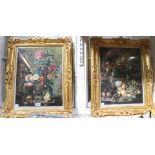 J Chamberlain after Van Huysun "Still Life, vase of flowers" two mezzotint prints, signed in pencil,