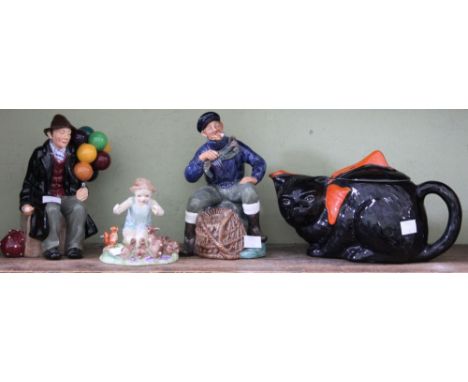 Royal Doulton figure "The Lobster Man" with "The Balloon Man" Royal Worcester "Woodland Dance" and a cat tea pot&nbsp;