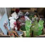 A box containing a selection of collectible glass and china wares