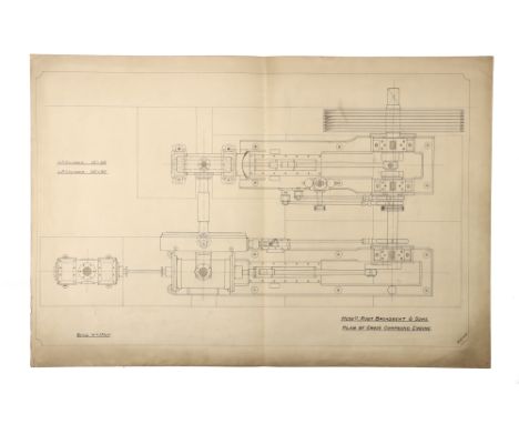 Large Hand Drawn Plans Of a Winding Engine English, dated 29.3.23, hand-drawn plans of a Compound Steam Engine, each with the