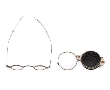 A Pair of Georgian Silver Spectacle and Magnifying Glass, spectacles hallmarked Birmingham, c.1825 (no date letter), maker IM