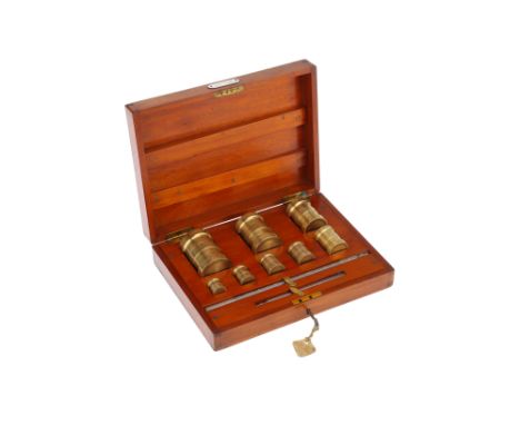 Victorian Set of Customs Inspectors Standard Apothecaries' Measures English, dated 1892, engraved to the brass plaque on the 