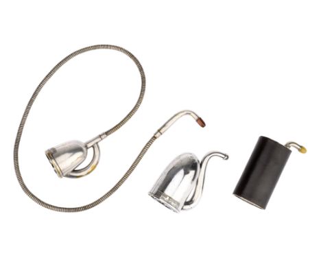 Three French Ear Trumpets, a conversation tube, late 19th century, in silver-plated brass, with plaque 'LOUIS LAFONT 11 RUEVI