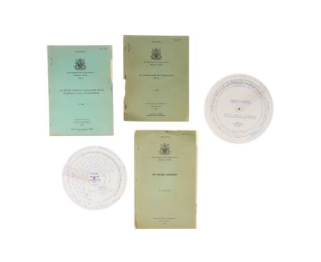 Cold War Isotope and Isotope Handling Calculators, comprising of a circular slide rule marked in blue ISOTOPE CALCULATOR, des