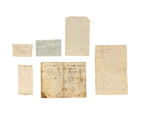 Unnamed, and undated but with accompanying letters dated 1881, handwritten notebook containing various unusual-sounding recip