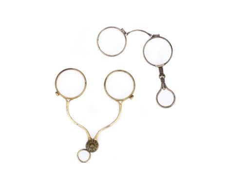 Two Pairs of Silver Spectacles, an English George IV silver lorgnette, hallmarked Birmingham 1824; 19th century French silver