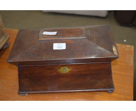 LATE 19TH/EARLY 20TH CENTURY MAHOGANY TEA CADDY (A/F), 34CM WIDE