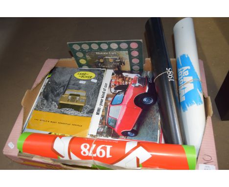 TRAY CONTAINING CIRCA 1970S/80S VINTAGE CAR BROCHURES - LAND ROVER, MINI, FORD ETC