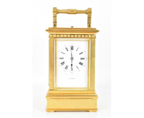 A late 19th century Richard & Co, gilt metal, Westminster chiming, repeating, sonnerie carriage clock, the white enamel dial 