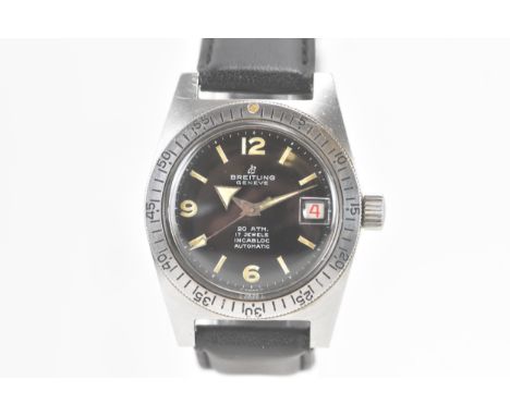 A Breitling Skin Diver, automatic, gents, stainless steel wristwatch, reference number 3865, circa 1960s, the black dial havi