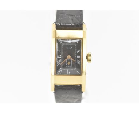 A Lip T.18, manual wind, gents, yellow gold wristwatch, in the Art Deco style, the black dial having Roman numerals with a su