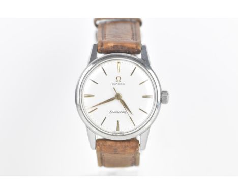 An Omega Seamaster, manual wind, gents, stainless steel wristwatch, circa 1959, the dial having gilt baton markers and hands 