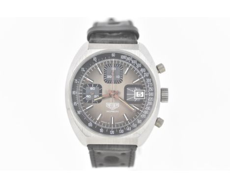 A Heuer Ref 1614, chronograph, manual wind, gents, stainless steel wristwatch, circa 1970s, the silvered dial having two subs