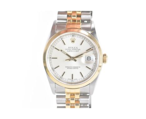 A Rolex Oyster Perpetual Datejust, chronometer, automatic, gents, gold and stainless steel wristwatch, circa 2003, the silver