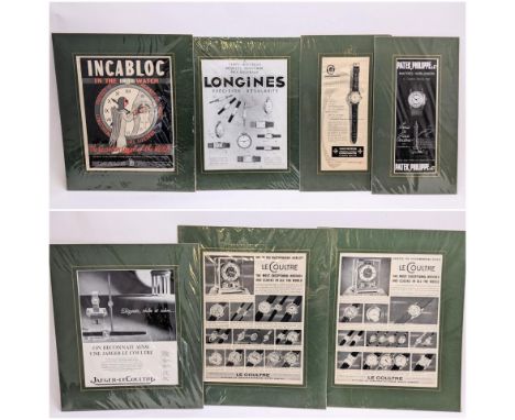Seven vintage watch advertisements to include adverts for Longines, Jaeger LeCoultre, Vacheron & Constantin, Patek Philippe a
