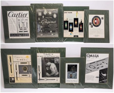 Eight vintage watch advertisements to include adverts for Patek Philippe, Longines, Cartier and othersIf there is no conditio