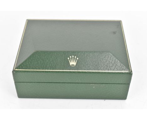 A Rolex green leather watch box, circa 1970s, together with a chronometer certificate and guarantee certificate, 5.5cm high x